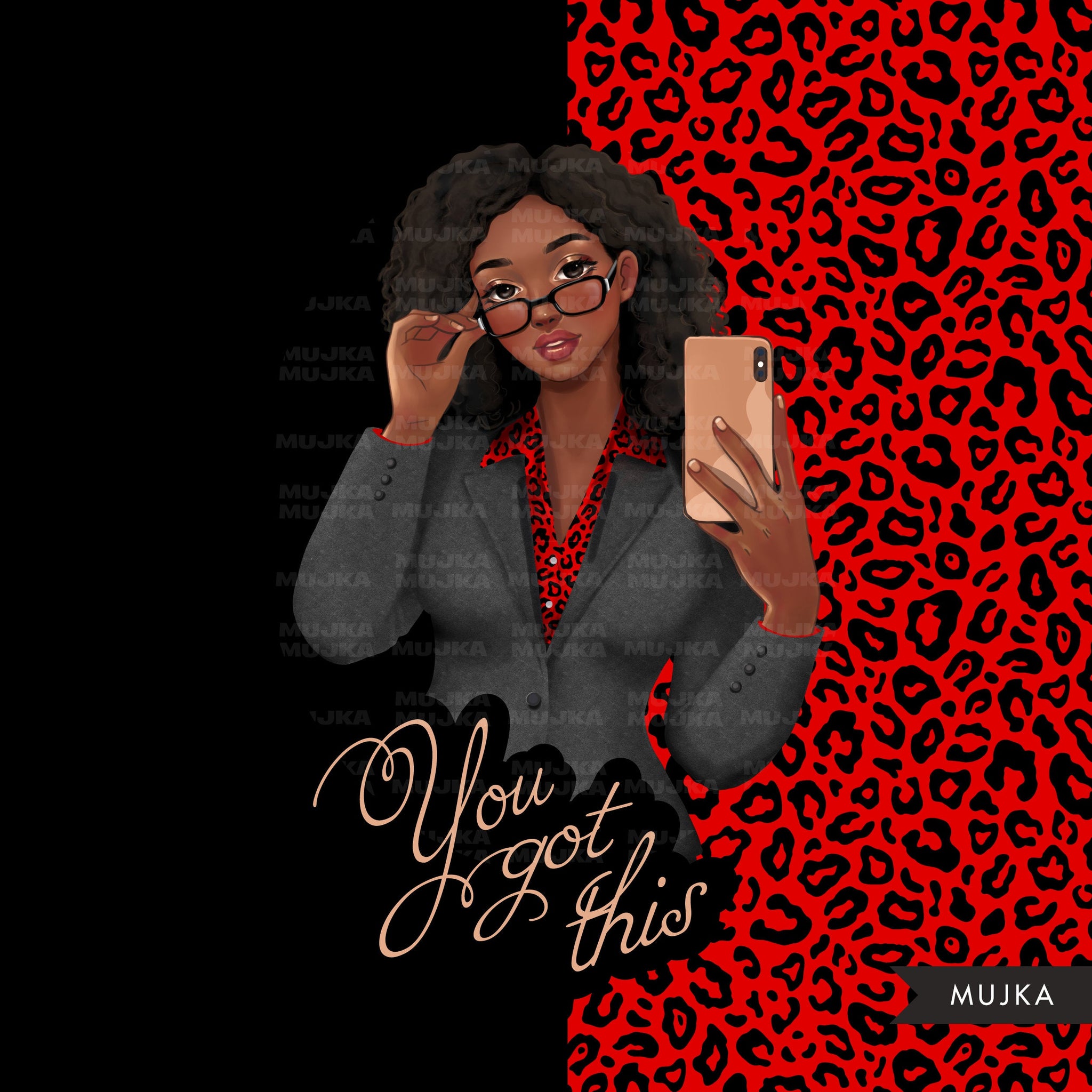 Boss babe PNG, You got this Fashion Sublimation designs, self worth graphics, leopard digital papers, black businesswoman clipart