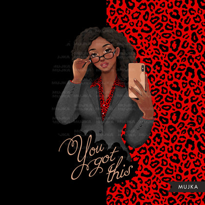 Boss babe PNG, You got this Fashion Sublimation designs, self worth graphics, leopard digital papers, black businesswoman clipart