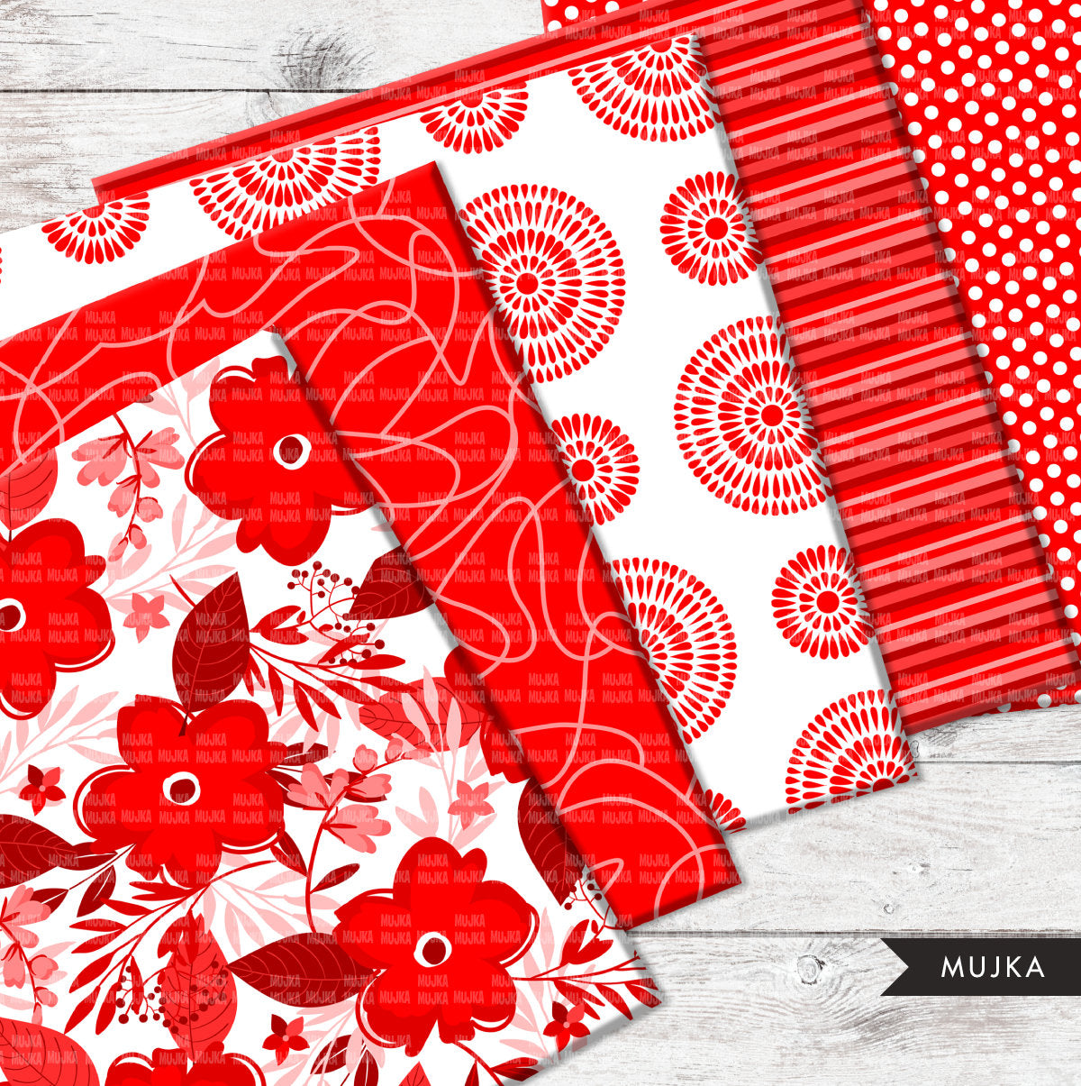Red & White Sorority digital papers, red seamless patterns, sublimation designs, digital papers, floral papers, geometric patterns