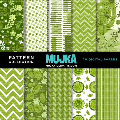 Green & White Sorority digital papers, green seamless patterns, sublimation designs, digital papers, floral papers, geometric patterns