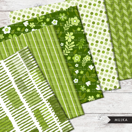 Green & White Sorority digital papers, green seamless patterns, sublimation designs, digital papers, floral papers, geometric patterns