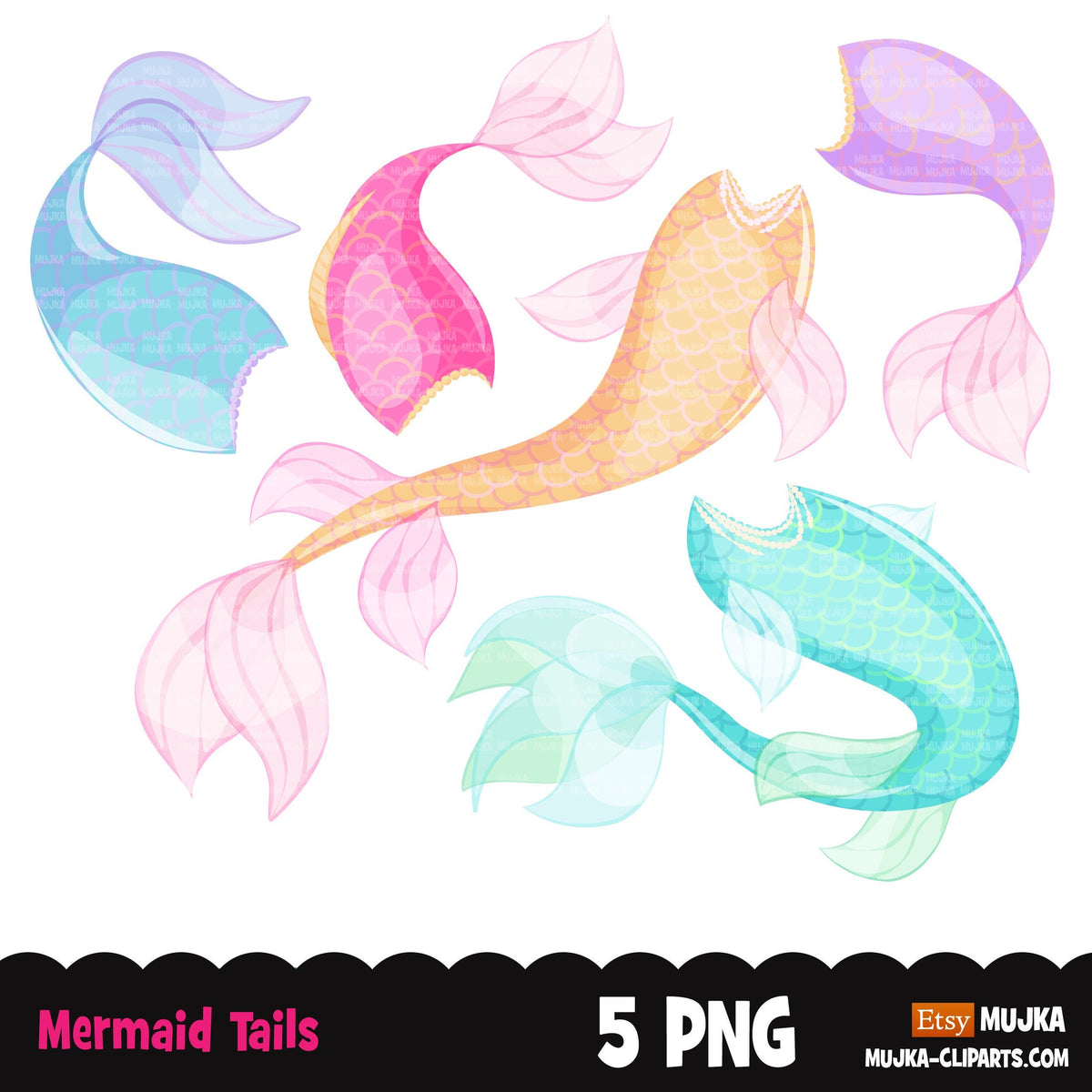 Mermaid Tails Clipart, Mermaid Scales, Watercolor Mermaid Tail Clip Ar 