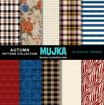 Fall digital papers, autumn seamless patterns, sublimation designs, digital papers, floral papers, geometric patterns, plaid papers