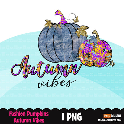 Autumn Vibes png, Fall pumpkins sublimation designs digital download, denim pumpkins, fall shirt designs, autumn graphics, leopard pumpkins