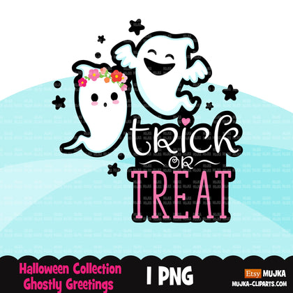 Trick or treat clipart, Halloween clipart, trick or treat png, ghost clipart, Halloween sublimation designs digital download, cute ghosts