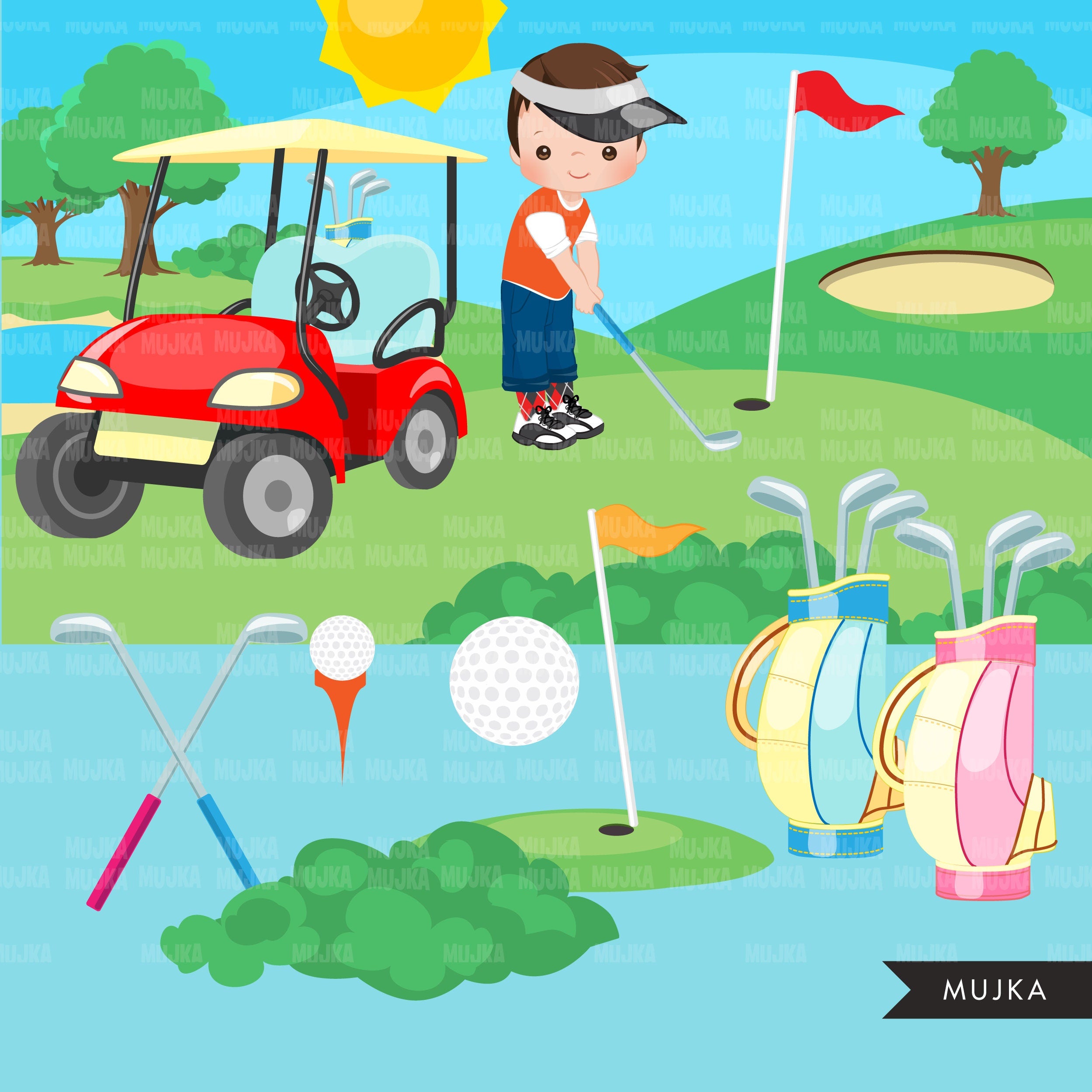 Watercolor Golf Clipart, Golf Club Clipart, Sports Clipart