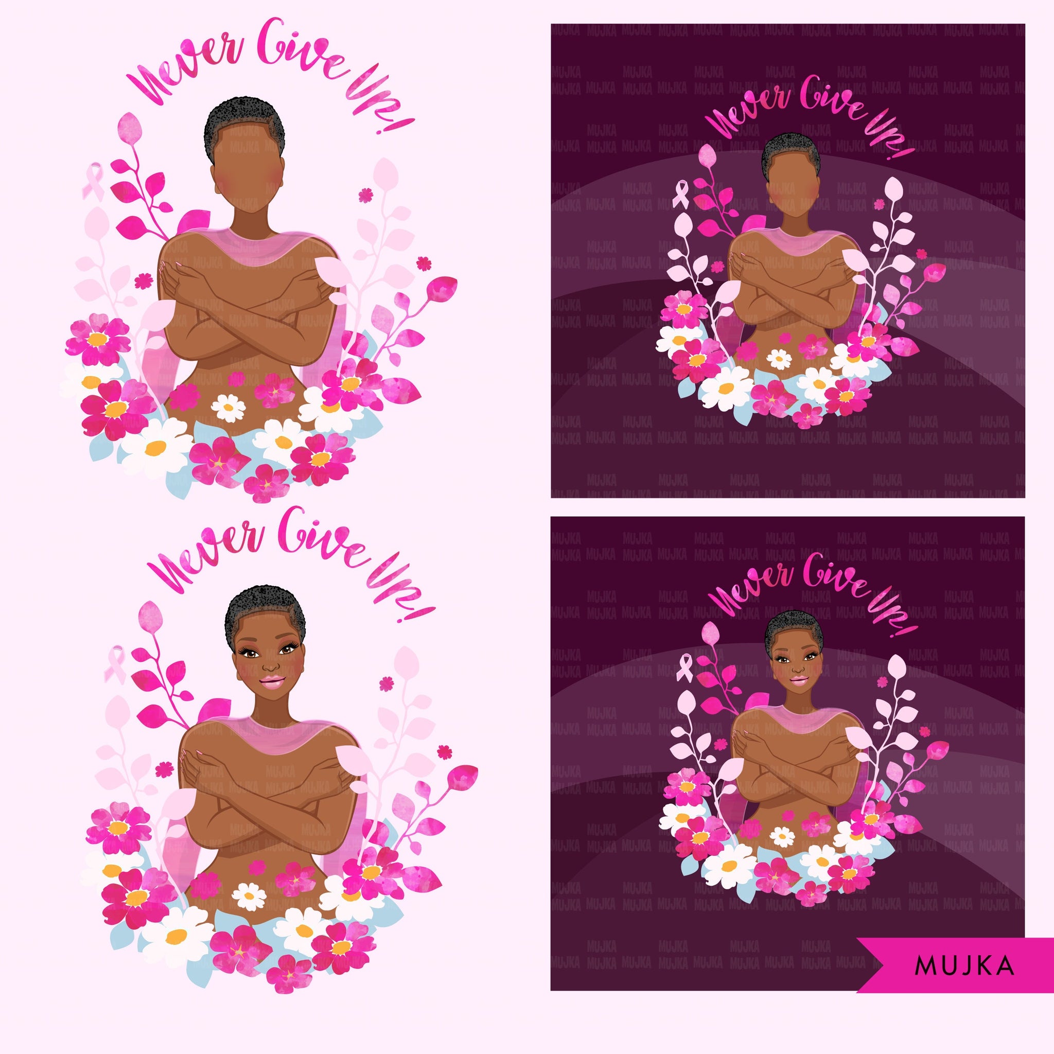 Breast Cancer Png, Breast cancer clipart, Never give up sublimation designs, breast cancer shirt, black woman png, pink ribbon png