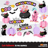 Cute Halloween clipart, pink halloween png, halloween sublimation designs, spooky bundle, little pumpkin, halloween baby shirt digital png