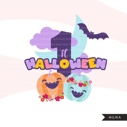 Cute Halloween clipart, pink halloween png, halloween sublimation designs, spooky bundle, little pumpkin, halloween baby digital png