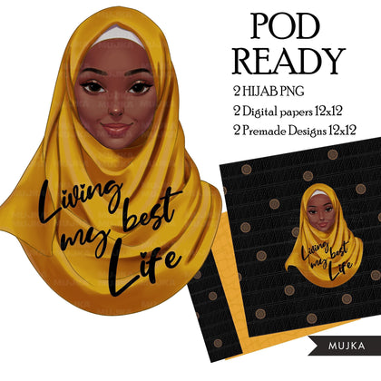 Hijab is my Crown PNG, Black woman clipart, Muslim woman designs, empowerment quotes, Muslim headscarf, Islamic graphics, pod ready png, religious