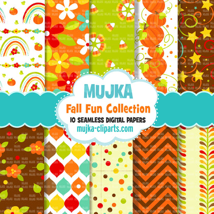 Fall Digital Papers, Autumn seamless patterns, Halloween digital papers, pumpkins, floral digital papers, plaid papers, polka dot papers, png