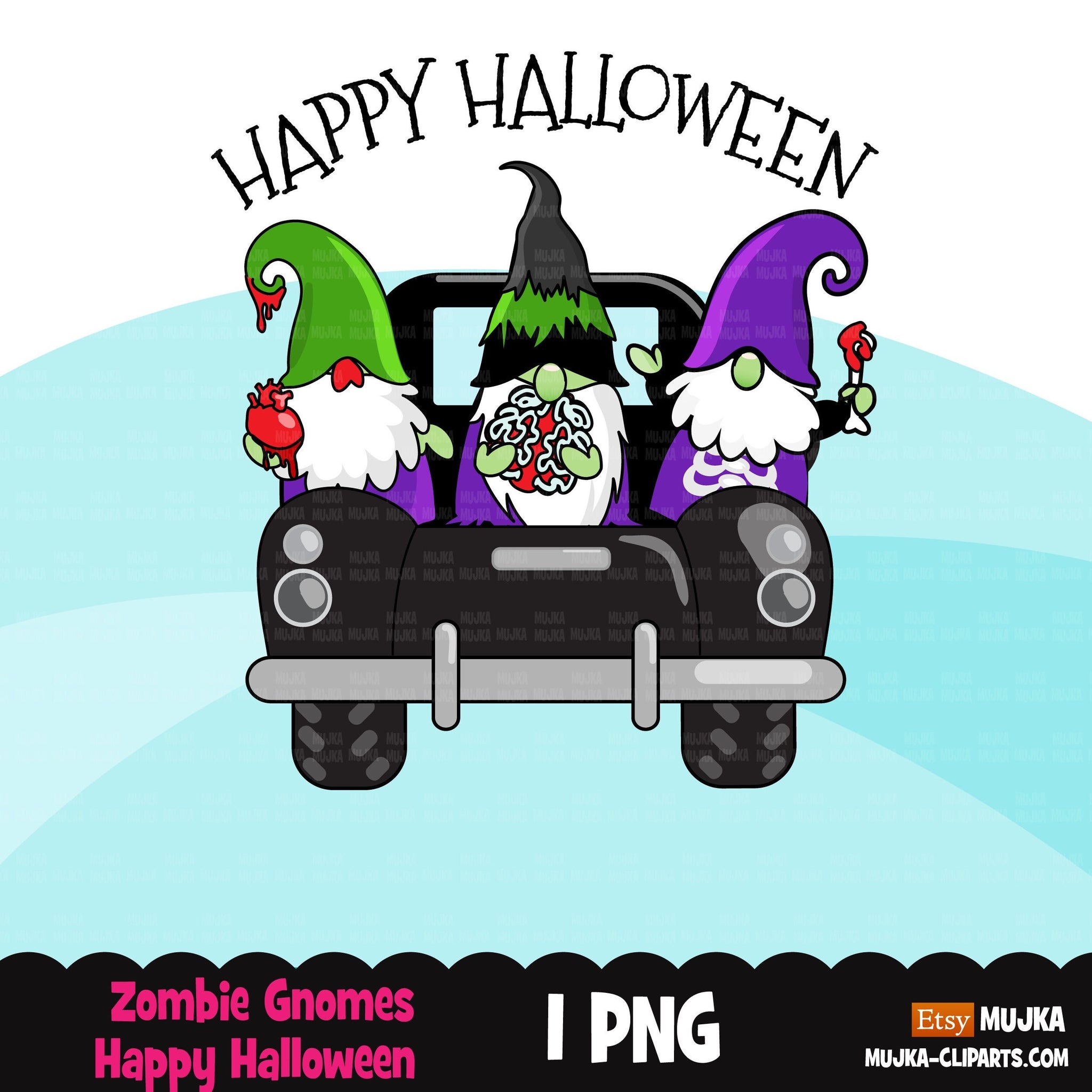 Halloween truck png, Zombie gnome, zombie clipart, Halloween trunk, Happy Halloween png, Halloween gnomes png, zombie sublimation designs