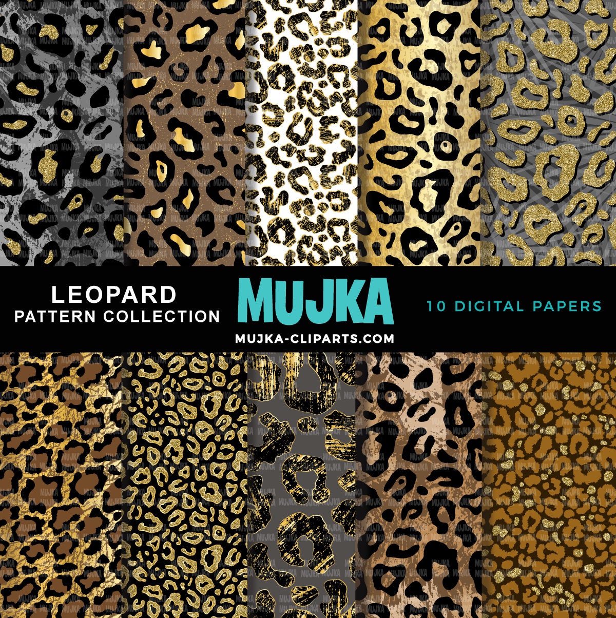 Leopard digital papers, leopard seamless pattern, sublimation designs, digital papers, glam papers, geometric patterns, scrapbook papers