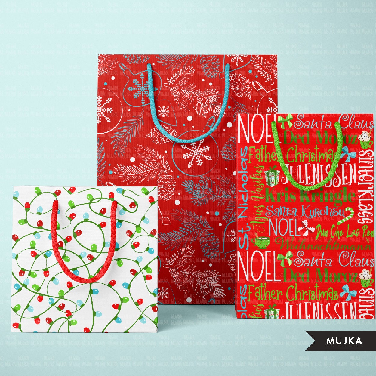 Christmas digital papers, red green blue Christmas papers, Christmas backgrounds, santa digital papers, christmas tree png, cute Christmas