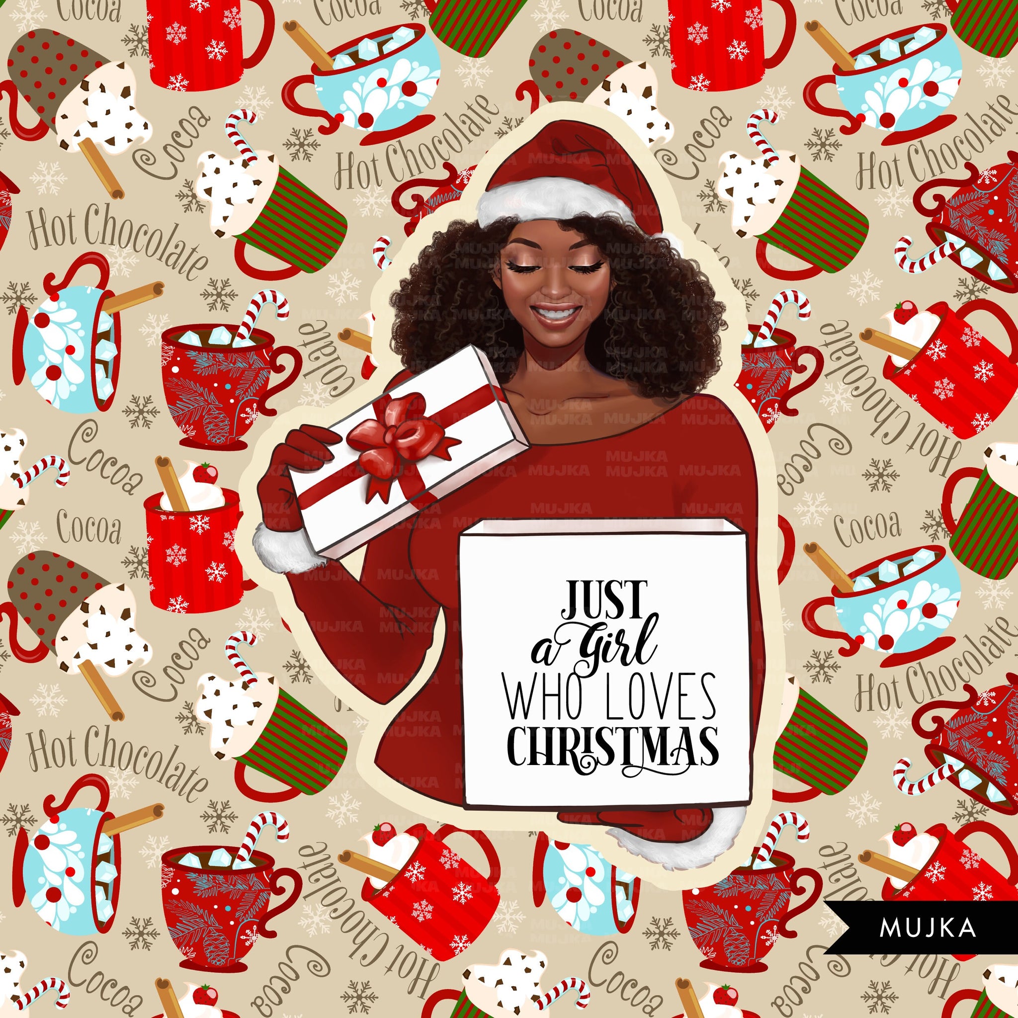 Christmas clipart, Fashion Clipart, Black Santa Clipart, Black women clipart, black girl png, afro santa, Christmas sublimation digital png, pod ready