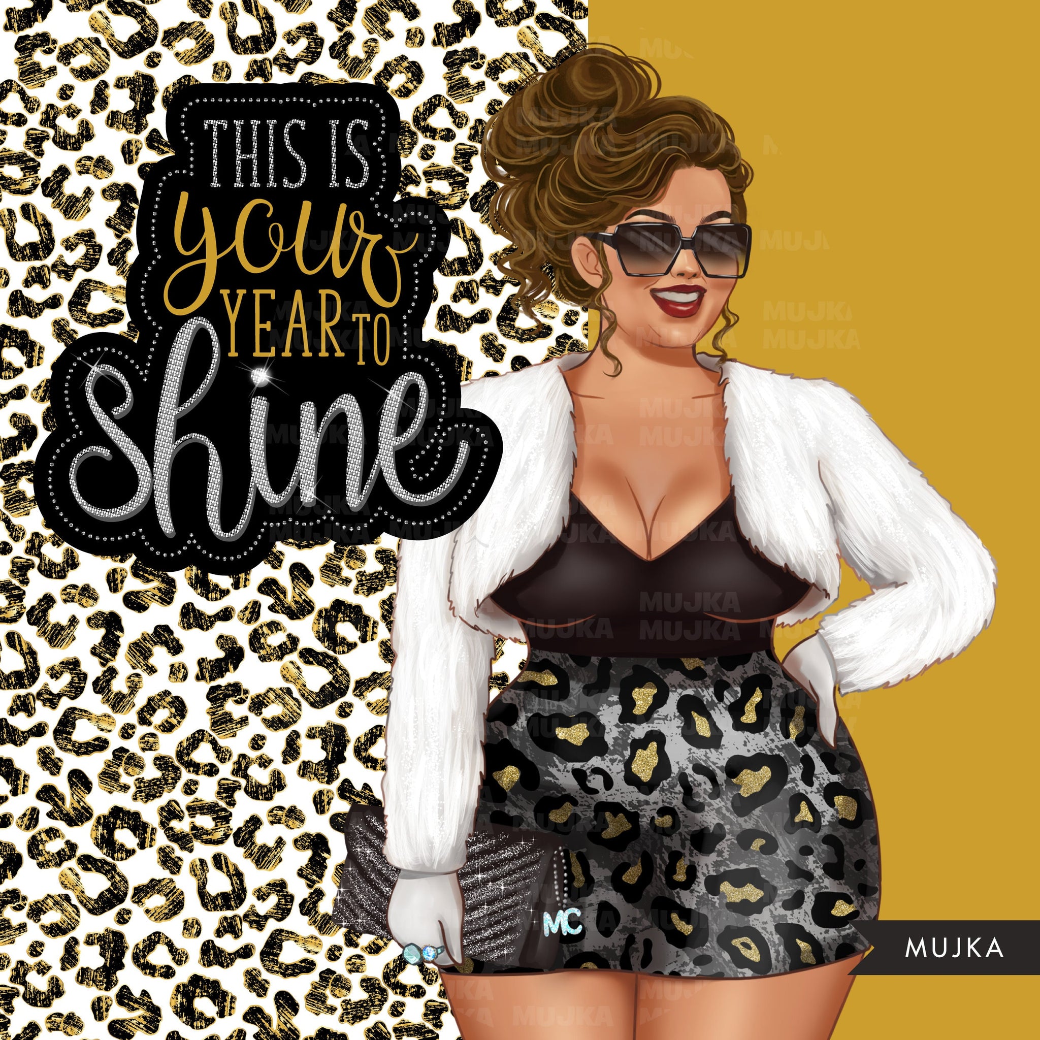Plus size woman png, Fashion Clipart, This is your year to shine png, leopard png, new year png, sublimation designs, planner graphics