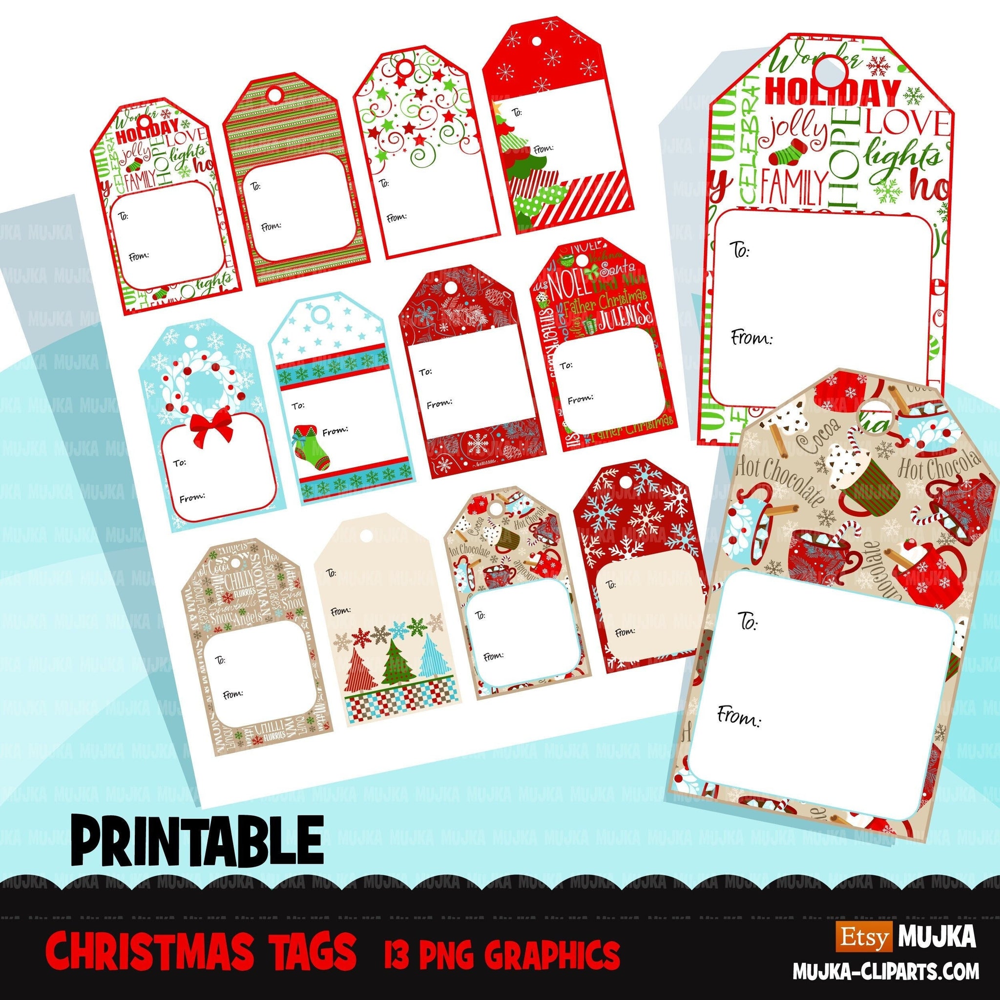 Christmas tags, printable Christmas gift tags, digital gift tags, sant –  MUJKA CLIPARTS