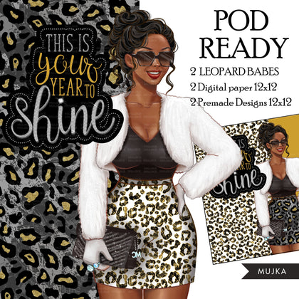 Fashion Clipart, This is your year to shine png, black woman clipart, leopard png, new year png, sublimation designs, planner png, pod ready