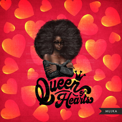 Queen of hearts Png, Fashion doll png, Valentine's Day clipart, Sexy black woman png, Watercolor background, afro queen sublimation designs