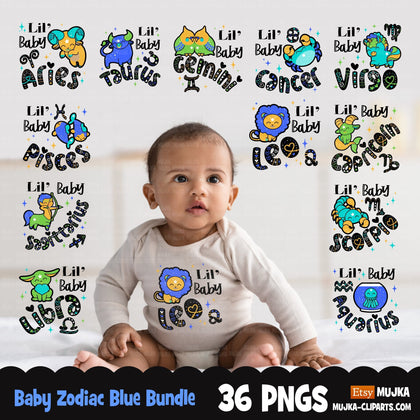 Baby boy zodiac bundle, horoscope png, zodiac signs png, baby zodiac shirts, baby boy png, lil baby png, sublimation designs digital png
