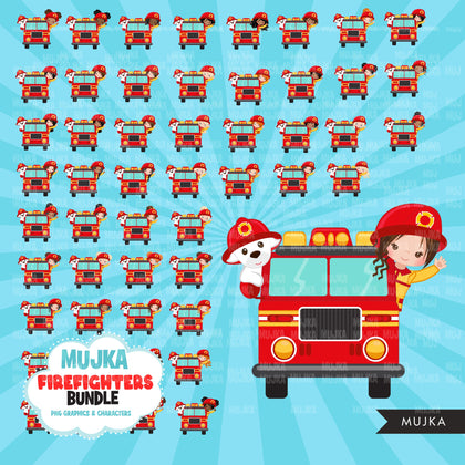 Firefighter Png, firefighter clipart bundle, fire truck png, cute firefighter boy and girl, fire truck png, firefighter sublimation designs