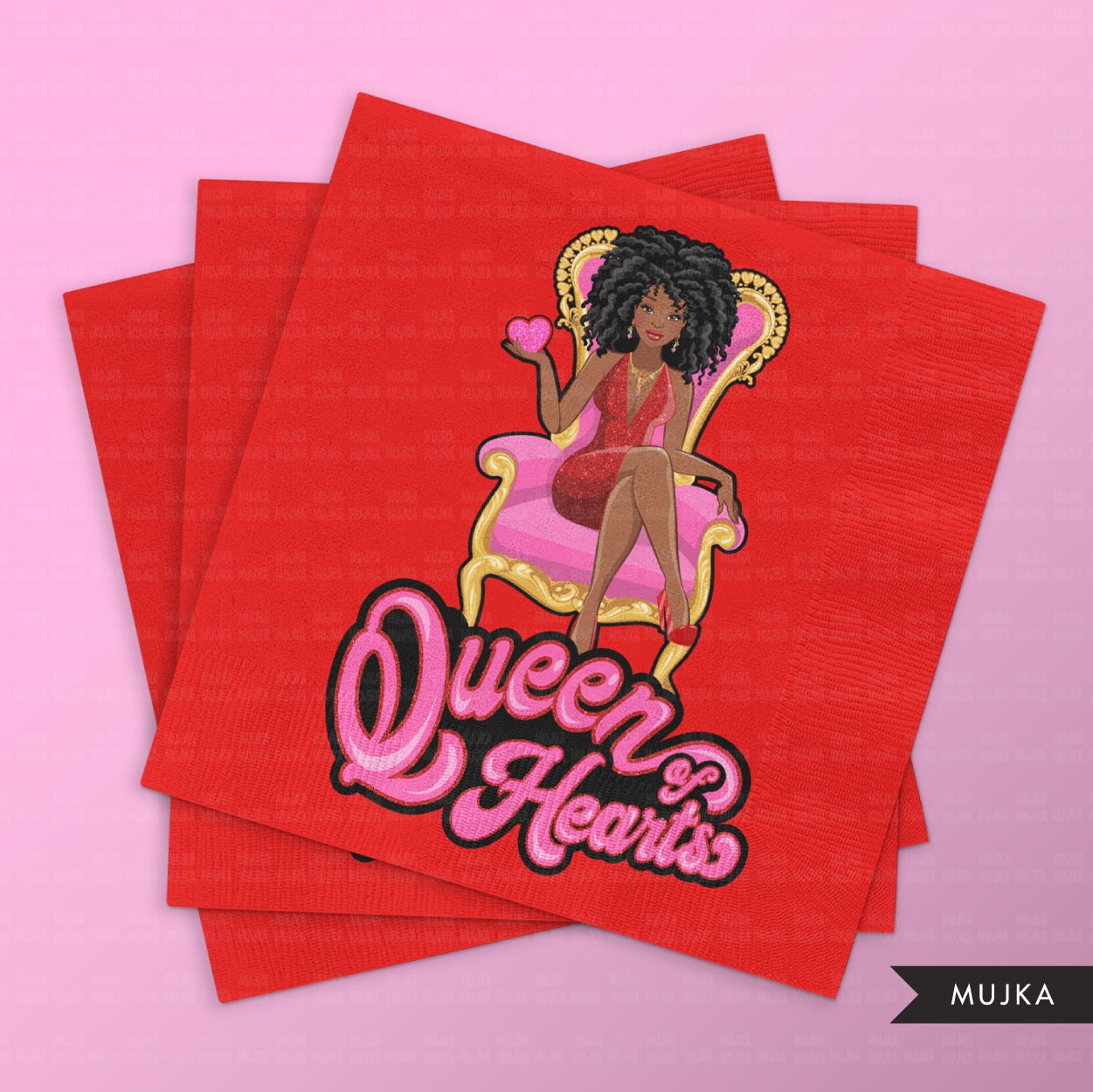 Queen of hearts png, Valentine png, queen black woman clipart, sublimation designs digital, afro fashion doll clipart, planner stickers