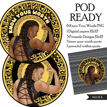 Know your worth png, Fashion doll png, Black woman png clipart, boss babe png, Mandala fashion, digital doll png, digital sublimation design