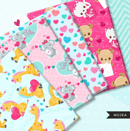 Valentines digital papers, Valentine's day scrapbook papers, Valentine Backgrounds, valentine animals papers, heart background digital png