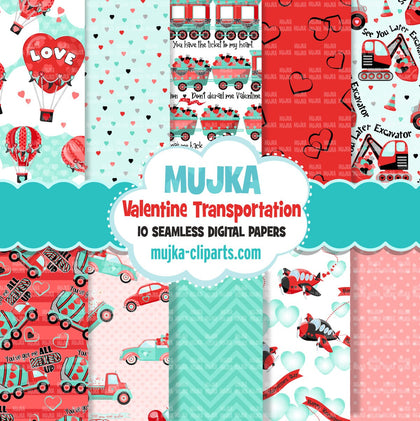 Valentines digital papers, Valentine's day scrapbook papers, Valentine Backgrounds, valentine trucks papers, heart background digital png