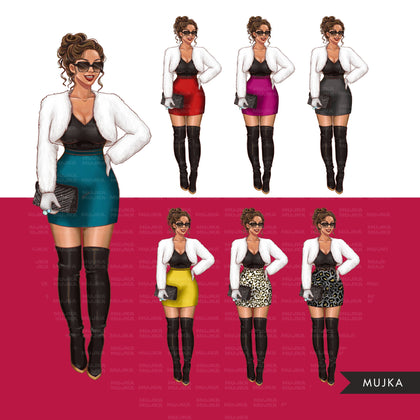 Planner girl png, Fashion girl, Black Girl Planner Stickers, Black Women, boss babe png, leopard png, latino woman clipart, digital stickers