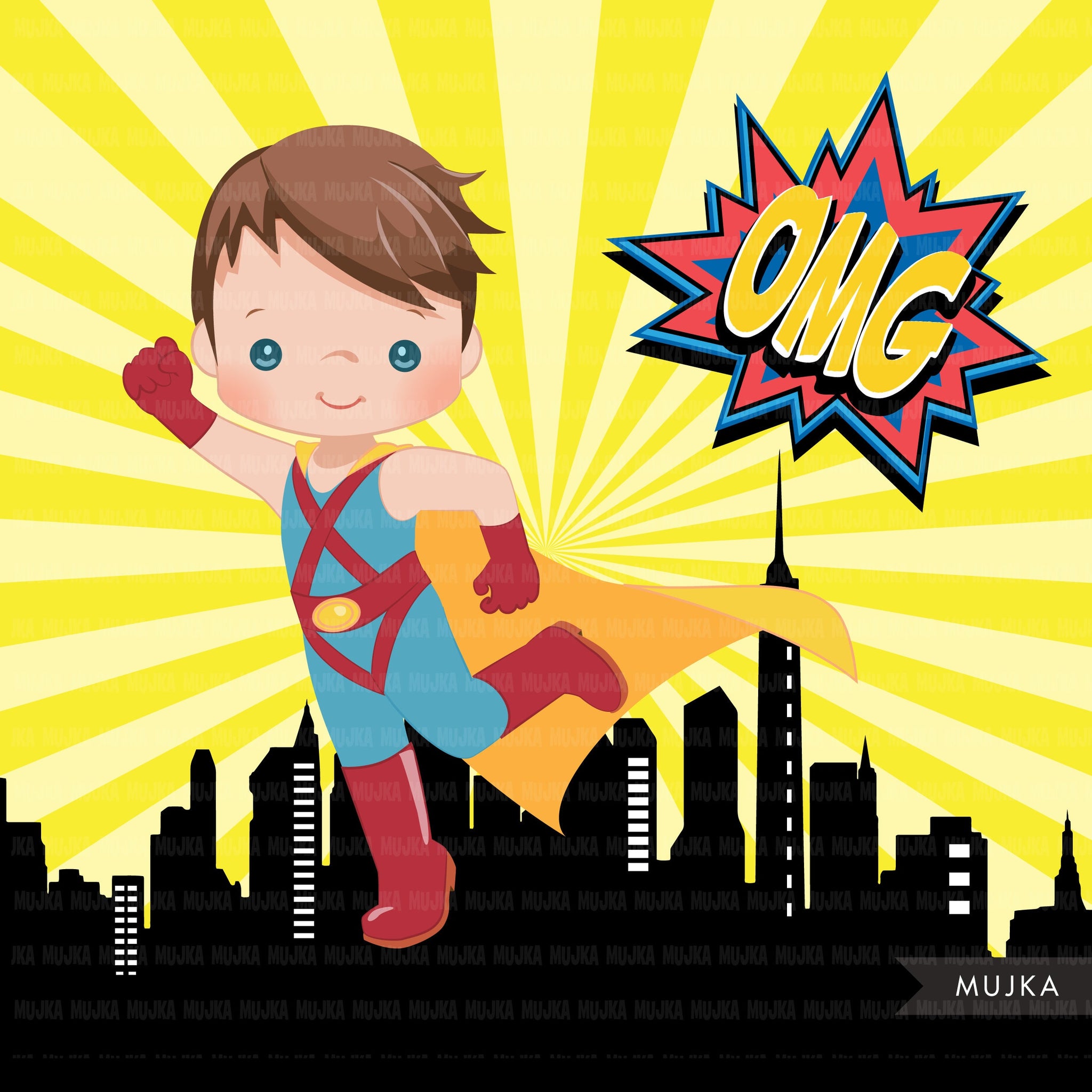 superhero pop art clipart kids
