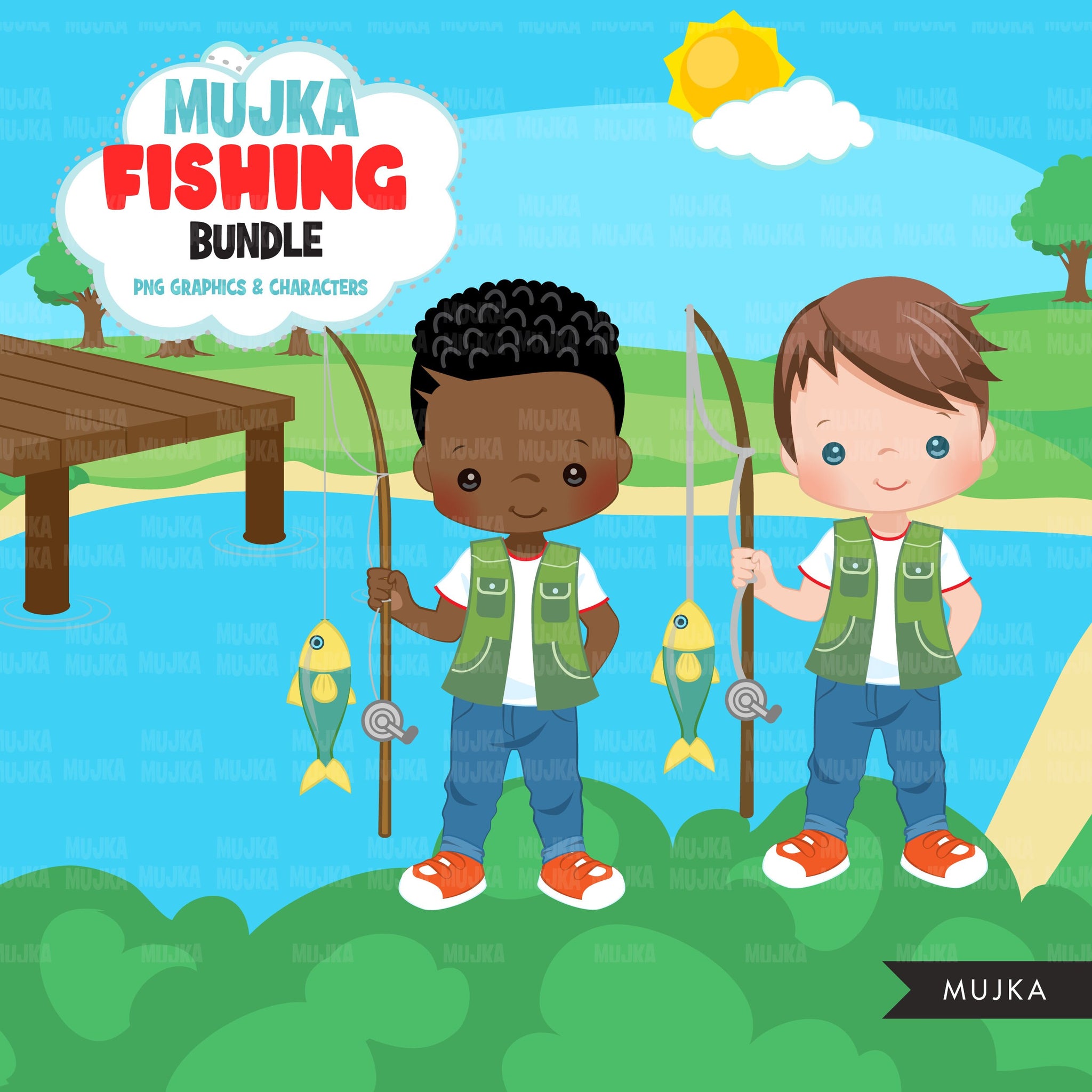 Fishing png, fishing clipart, fishing boy png, fishing girl png