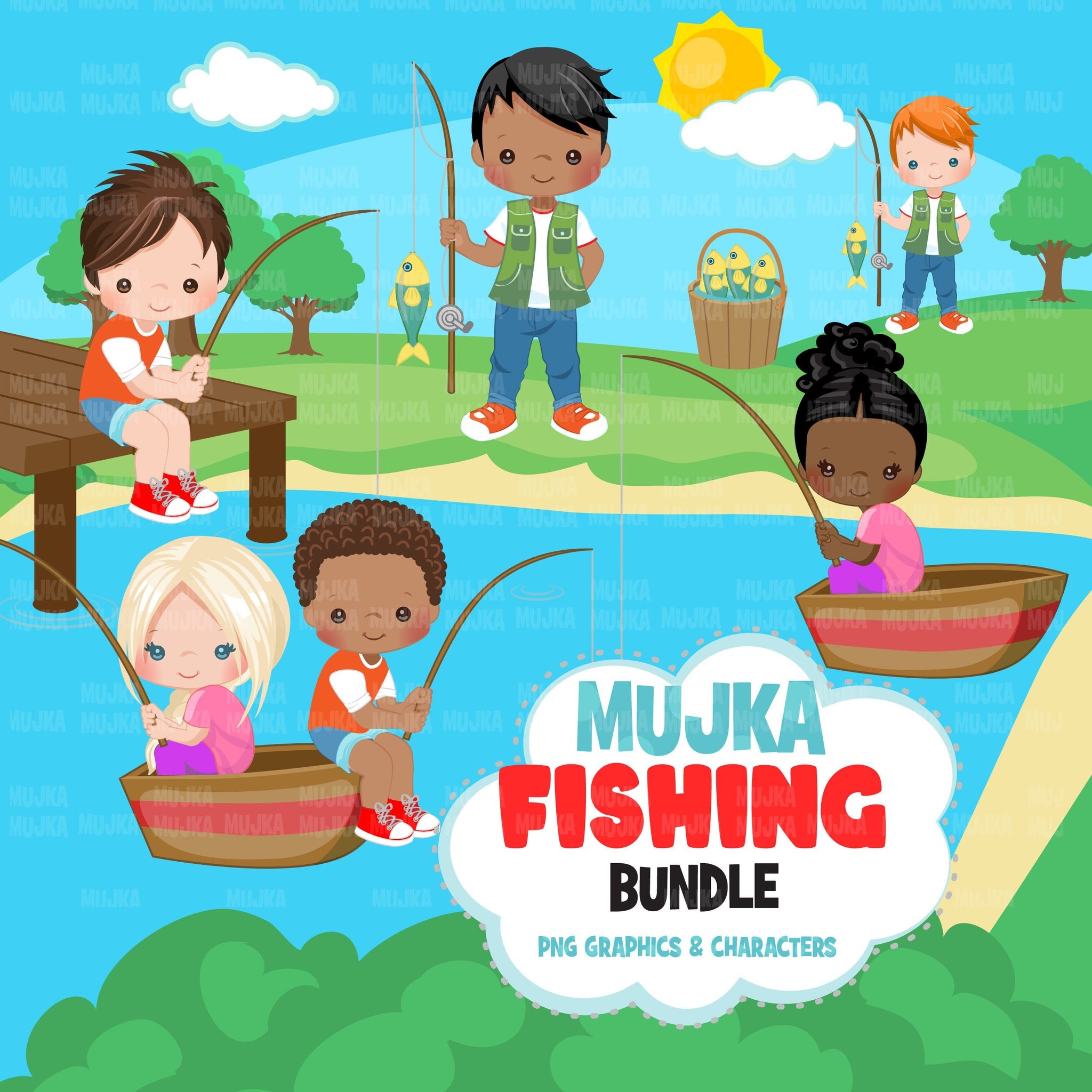 Fishing png, fishing clipart, fishing boy png, fishing girl png, vacation png, fisherman png, summer spring