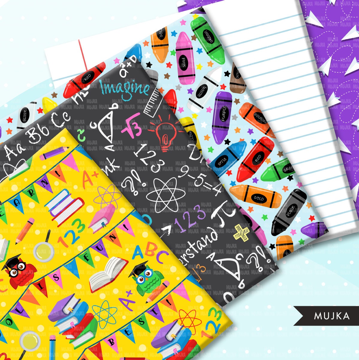 Student Paper Pattern School Digital papers, seamless school patterns, school printable patt ...