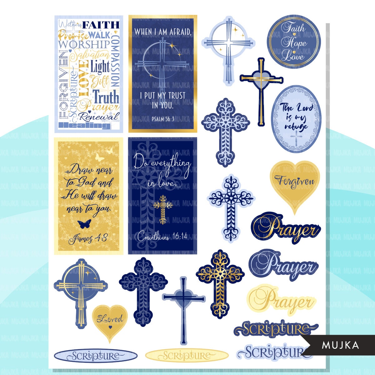 Christian Sticker Sheet Cross God Hope Faith Scrapbook Planner Journaling  Vinyl