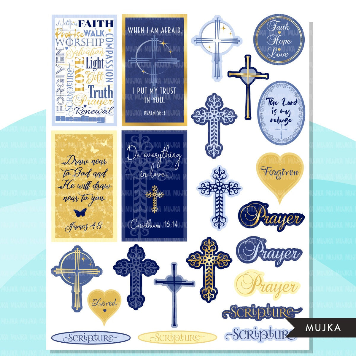 Religious stickers, religious digital paper, religious bundle, Easter ...