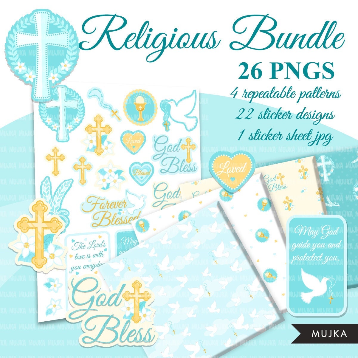 First communion bundle, religious bundle, religious png, faith png, religious stickers, faith printables, easter stickers, Bible stickers