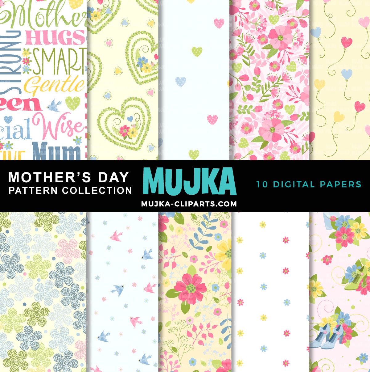 Papéis digitais para mães, papéis digitais para o dia das mães, padrões sem costura, papéis digitais de primavera, primavera png, fundo de flores, papéis de scrapbook