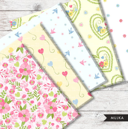Papéis digitais para mães, papéis digitais para o dia das mães, padrões sem costura, papéis digitais de primavera, primavera png, fundo de flores, papéis de scrapbook