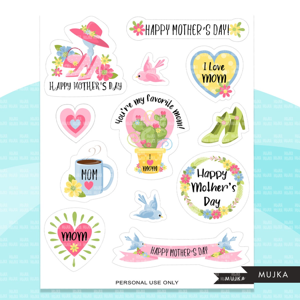Mom stickers, printable stickers, mothers day stickers, mothers day print and cut, mom clipart, mothers day png, mom png, digital download
