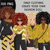 Fashion doll creator, digital doll creator, dress up clipart, fashion girl bundle, Black woman bundle, woman dress bundle, planner doll png