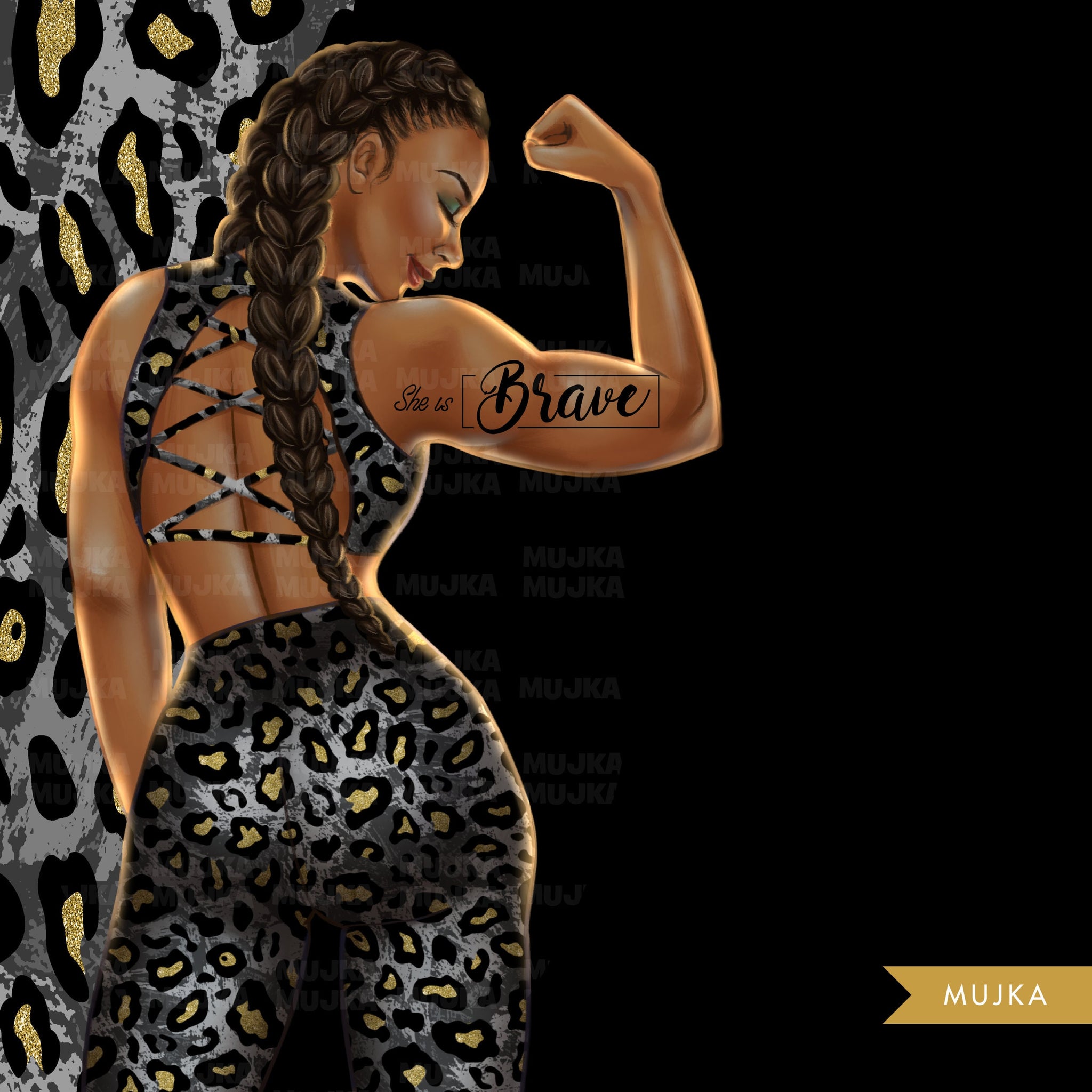 She is Strong png, fashion woman clipart, mothers day png, athletic woman png, black woman png, personal trainer png, work out png, fist png