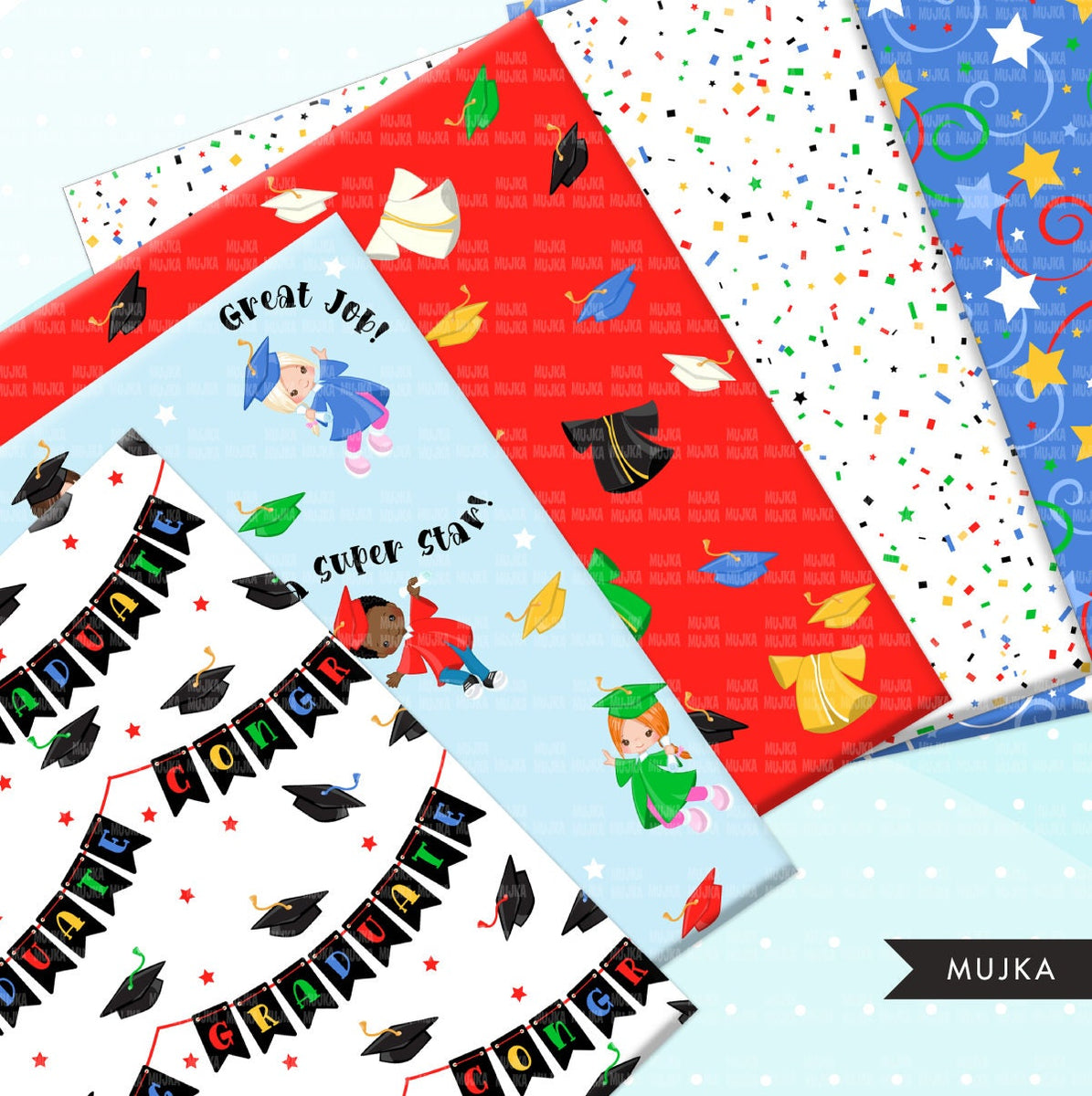Graduation digital papers, School Digital papers, seamless graduate pa ...