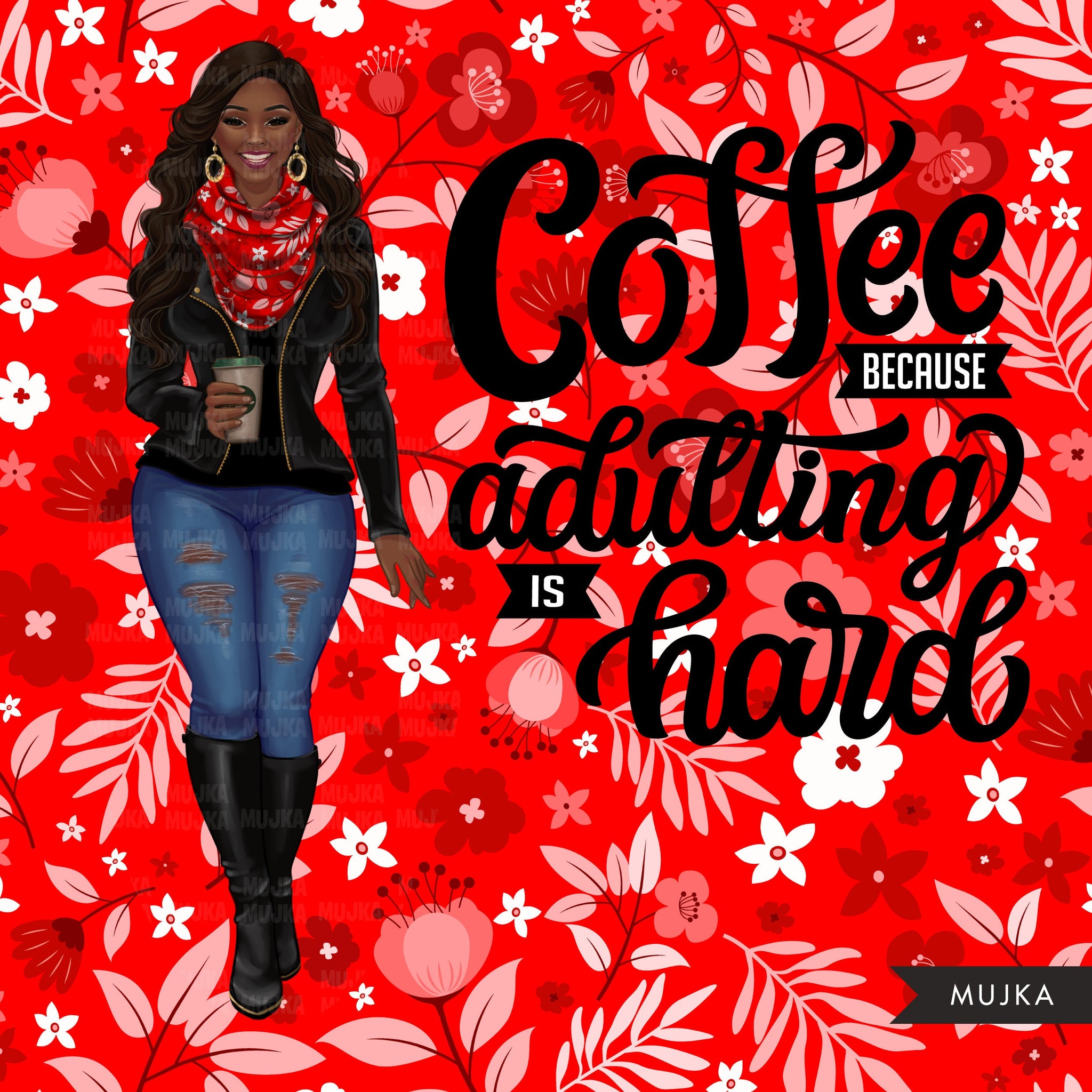 Adulting png, café porque ser adulto é difícil, fashion girl png, coffee love png, FALL planner dolls png, black woman png, mulheres afro-americanas