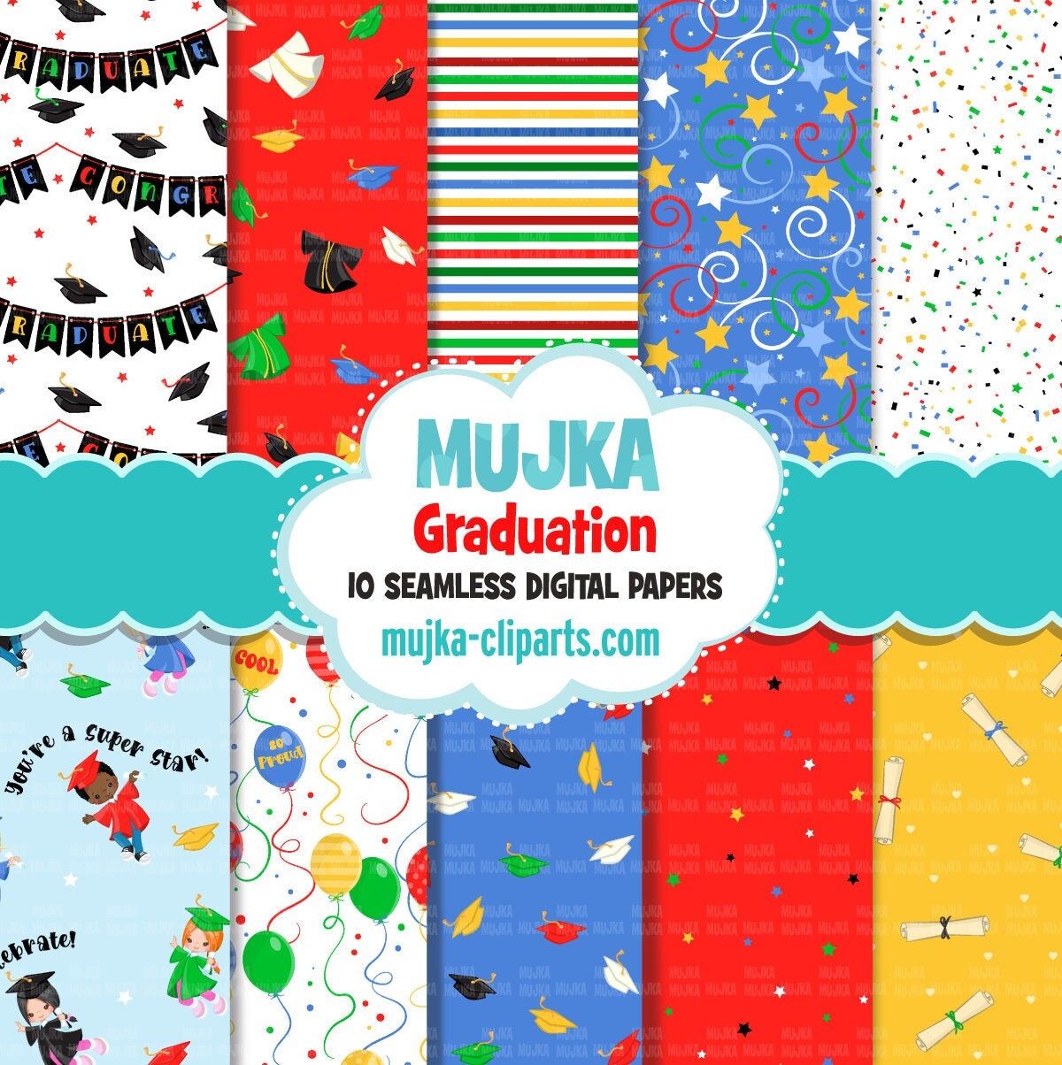 Graduation digital papers, School Digital papers, seamless graduate pa ...