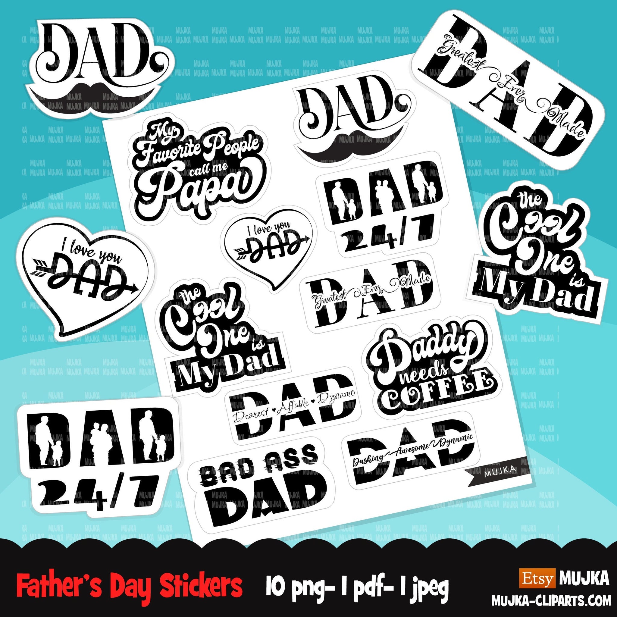 Dad stickers bundle, dad png, fathers day stickers, fathers day png, dad gifts, dad printables, love stickers, dad bundle, papa stickers