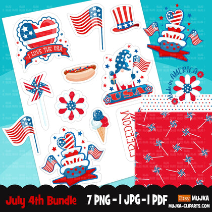 4th of July stickers, printable stickers, independence day png, usa digital papers, America patterns, Freedom for all png, blue red white