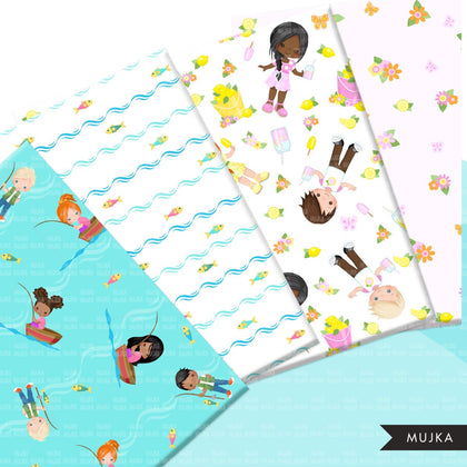 Summer stickers, planner stickers bundle, summer digital papers, pre-cropped stickers, digital patterns, vacation stickers, summer png