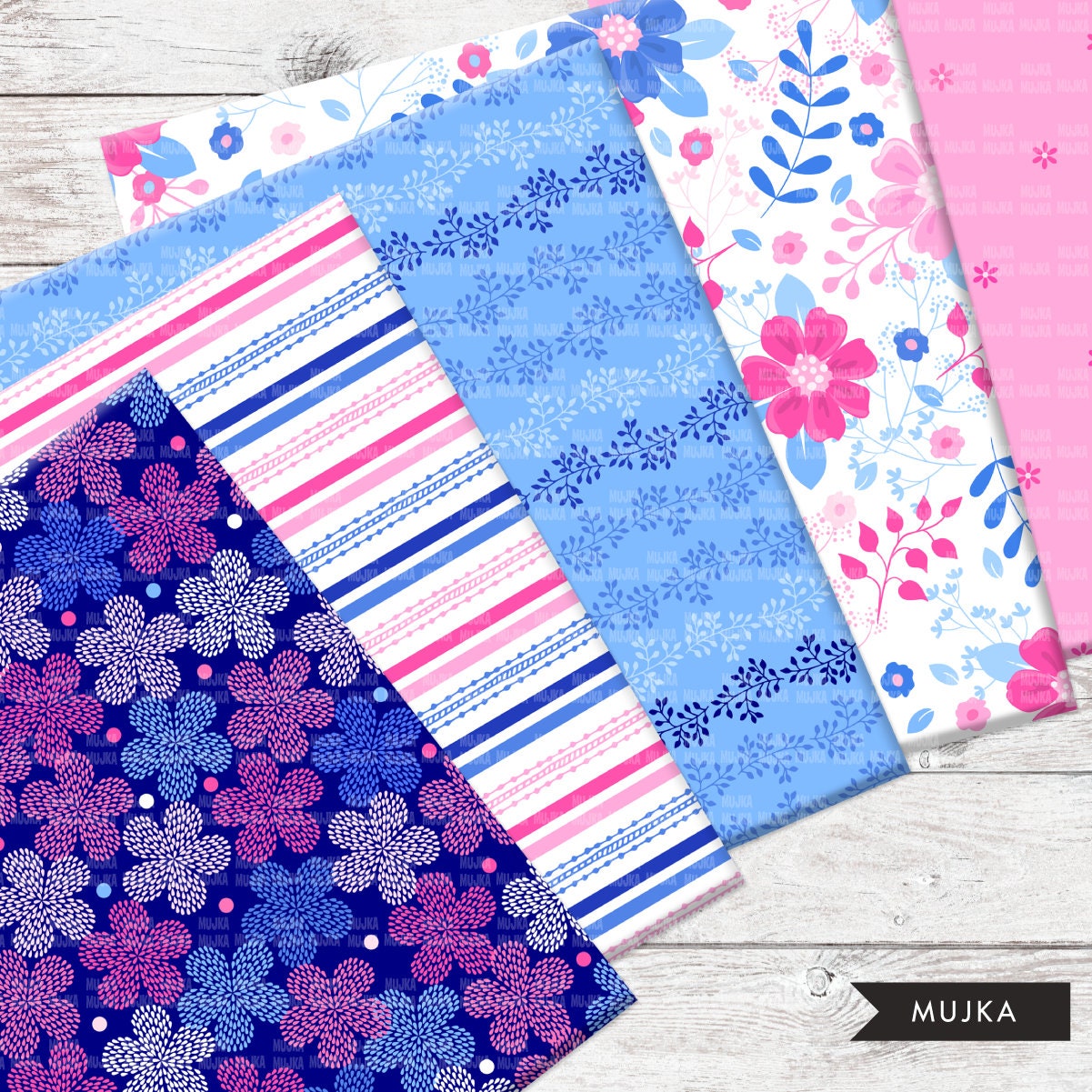 Pink & Blue Sorority digital papers, summer seamless patterns, sublimation designs, digital papers, floral papers, geometric patterns