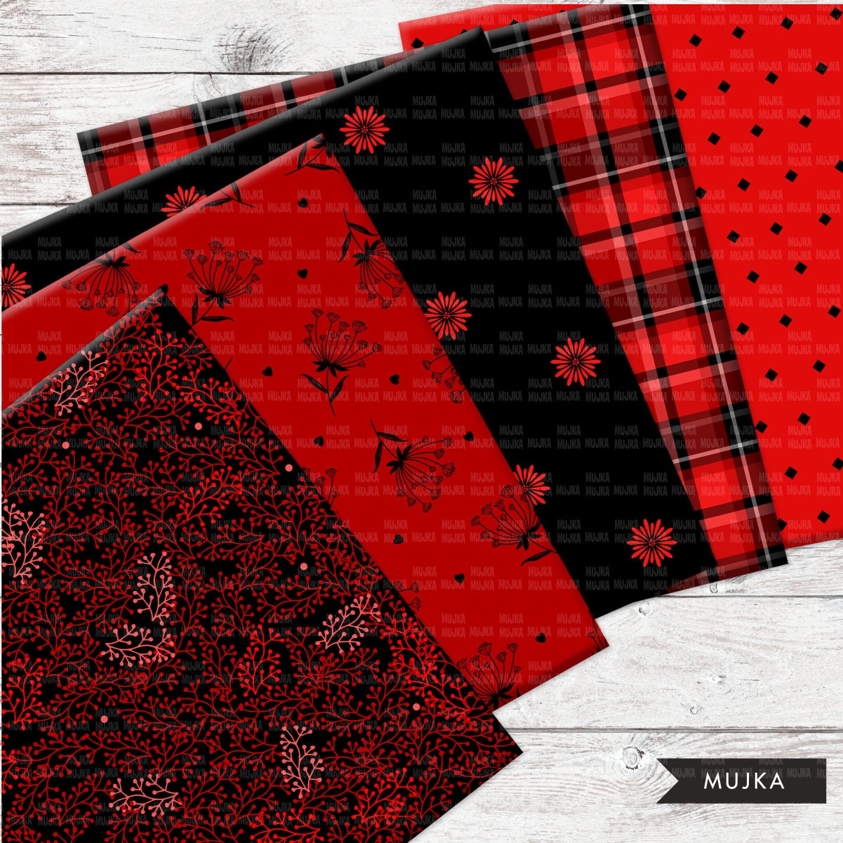Papéis digitais Red &amp; Black Sorority, padrões vermelhos sem costura, designs de sublimação, papéis digitais, papéis florais, padrões geométricos